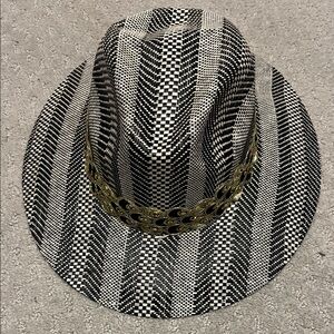 Chic Hat, “Leal a la Mexicana Brand”  Black and White Hat with Gold Band, Size M